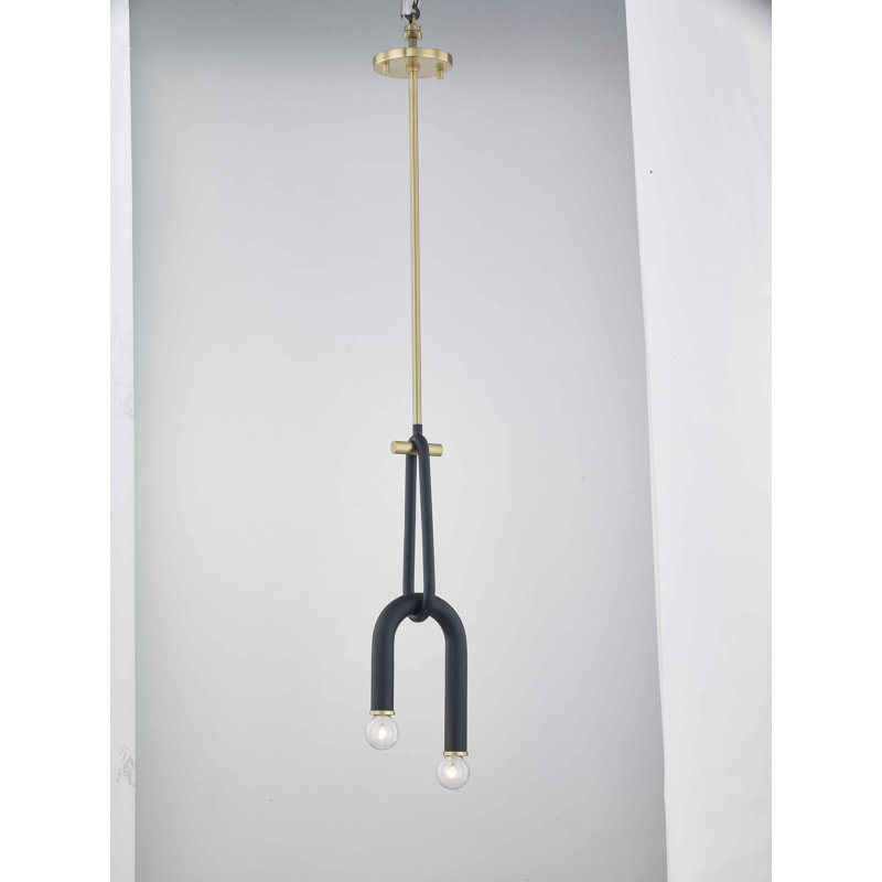 Luminaire suspendu unique à 2 lumières Rhea, Laiton vieilli