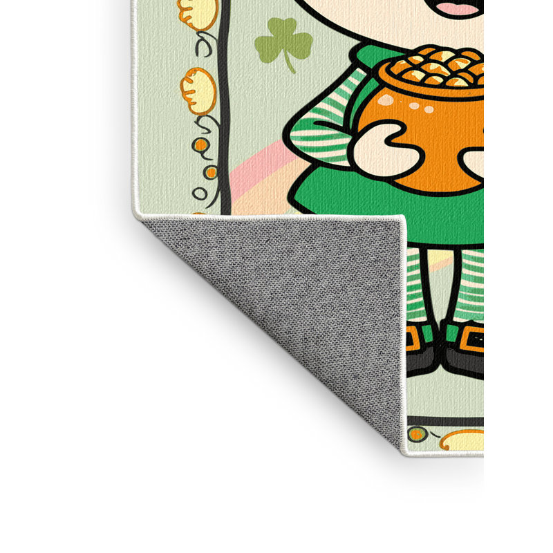 One Allium Way® Washable Saint Patrick's Day Clover Leprechaun Holiday Rug, Rectangle 7' x 9'