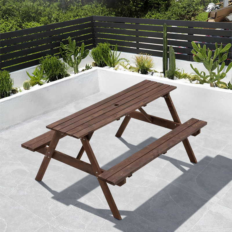 Aryaman 6 - Person Wood Patio Dining Set with Round Table, 76 H cm x 150 W cm x 150 D cm