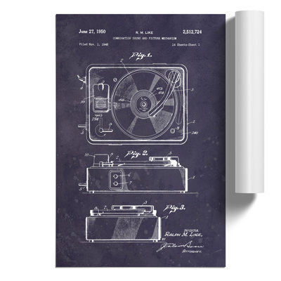 Record Player Patent Dark - Unframed Graphic Art