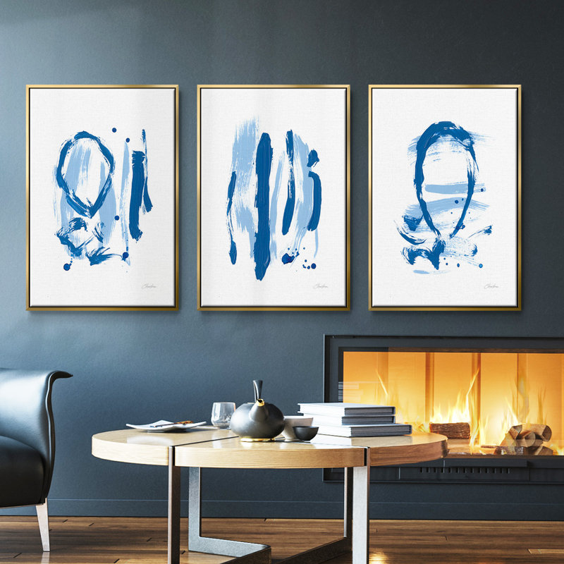 «Blue Breeze IV», ensemble de 3 reproductions de photos sur toiles, Or, H 40 po x l 78 po