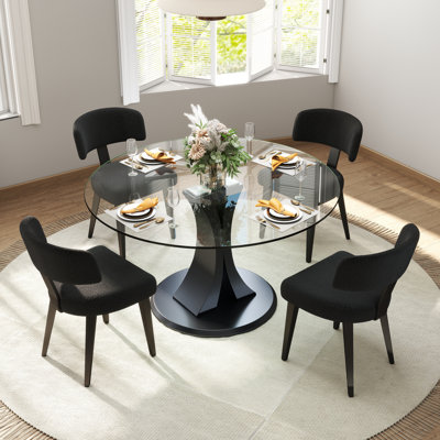 Round Pedestal Glass Dining Table Set by George Oliver