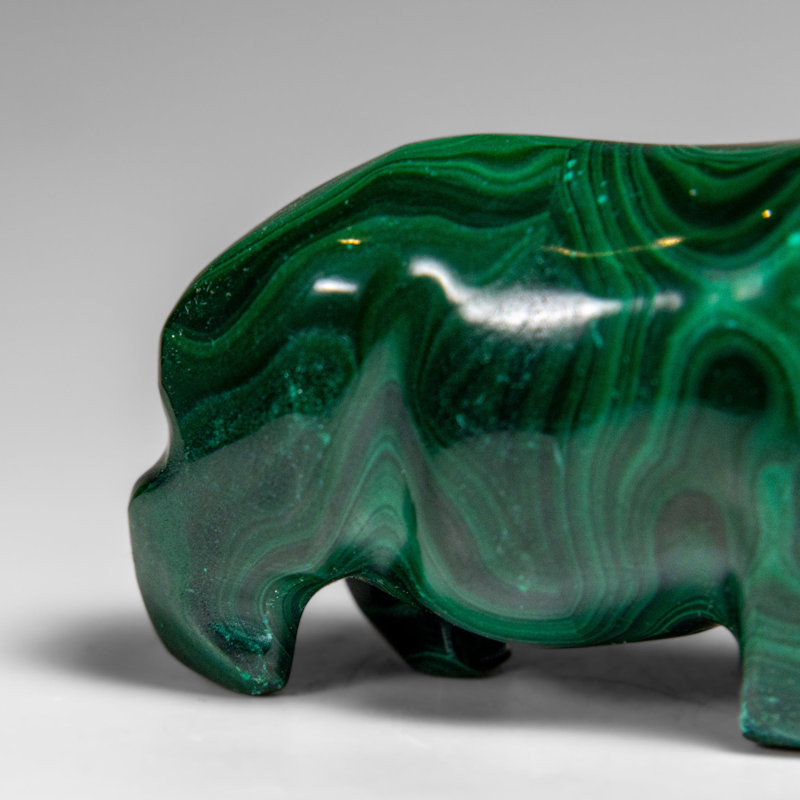 Genuine Polished Malachite Rhino Carving (129.2 Grams)