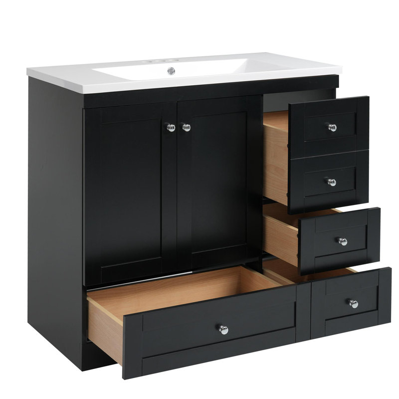 Meuble-lavabo sur pied 36 po style Shaker, Noir