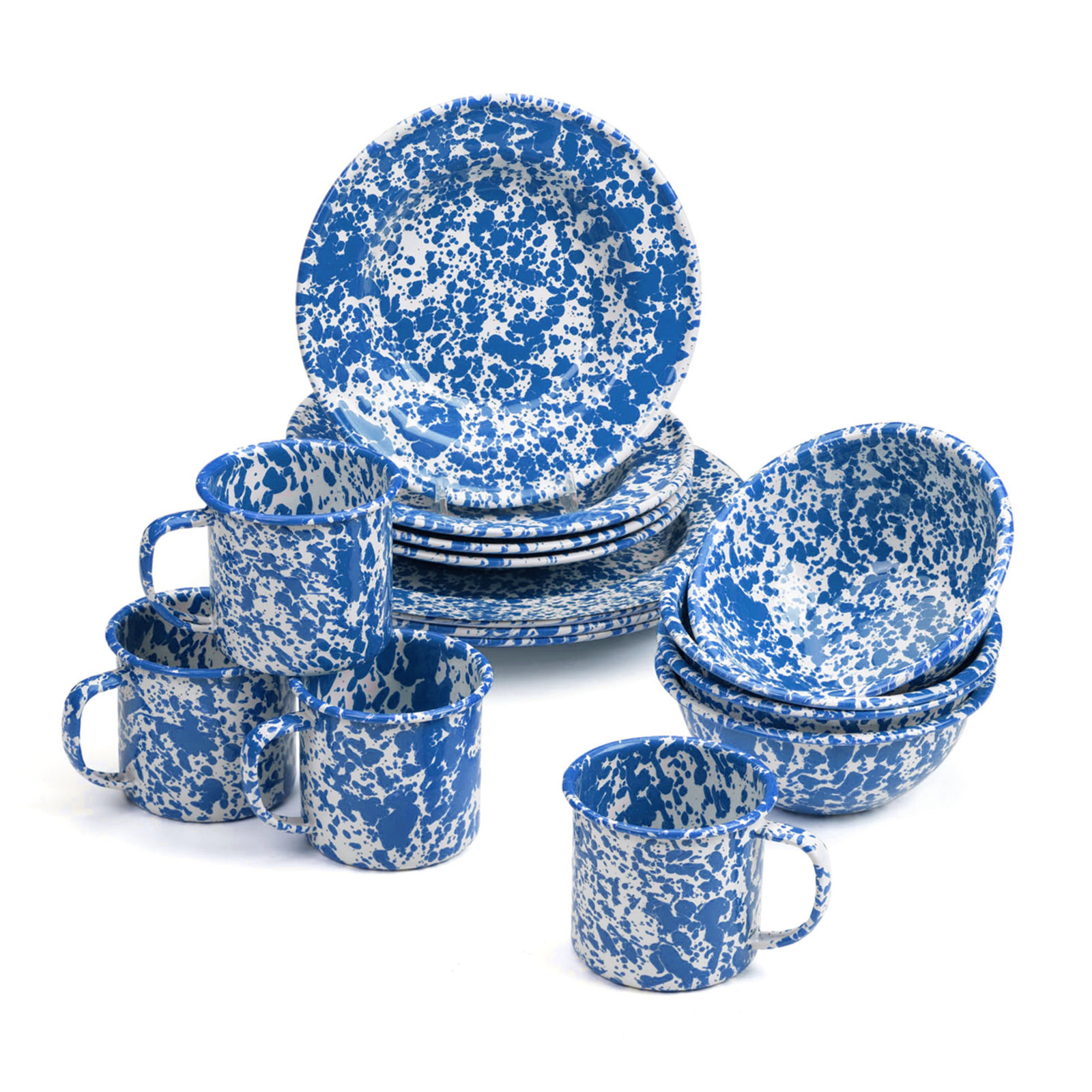 Crow Canyon Enamelware Splatter 16 Piece Dinnerware Set, Blue