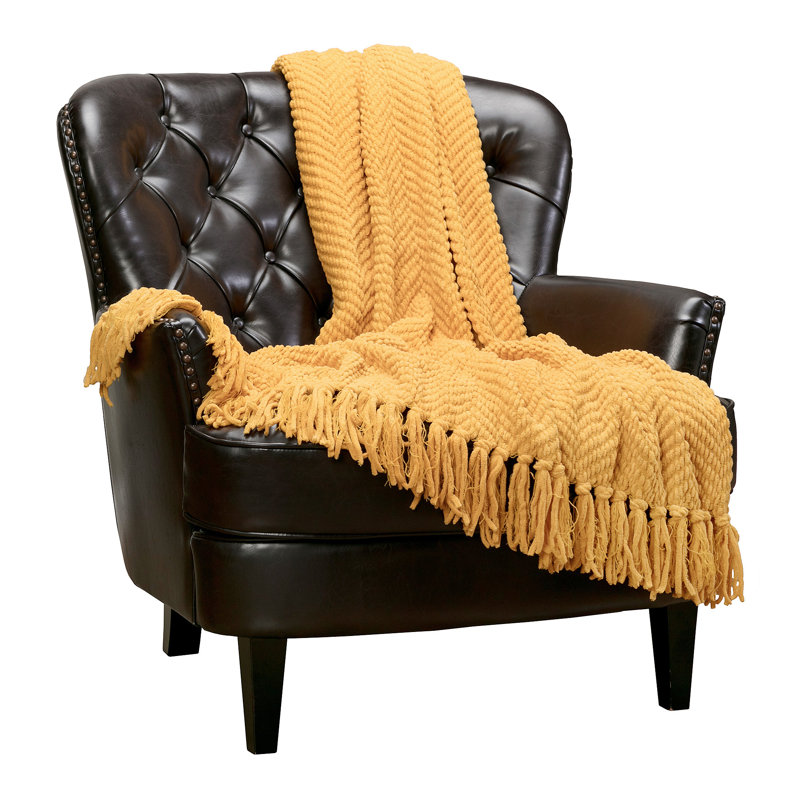 Jeté tricoté texturé , Doré, l 65 po x L 50