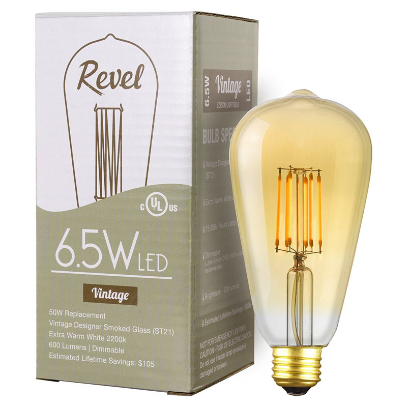 6,5 watts (équivalent à 50 watts), ampoule à DEL à intensité variable ST21, blanc chaud (2 200 K) / culot moyen (standard) E26