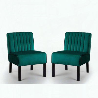 Ensemble de 2 chaises en velours de style Mid-Century moderne - Vert - Capitonnage