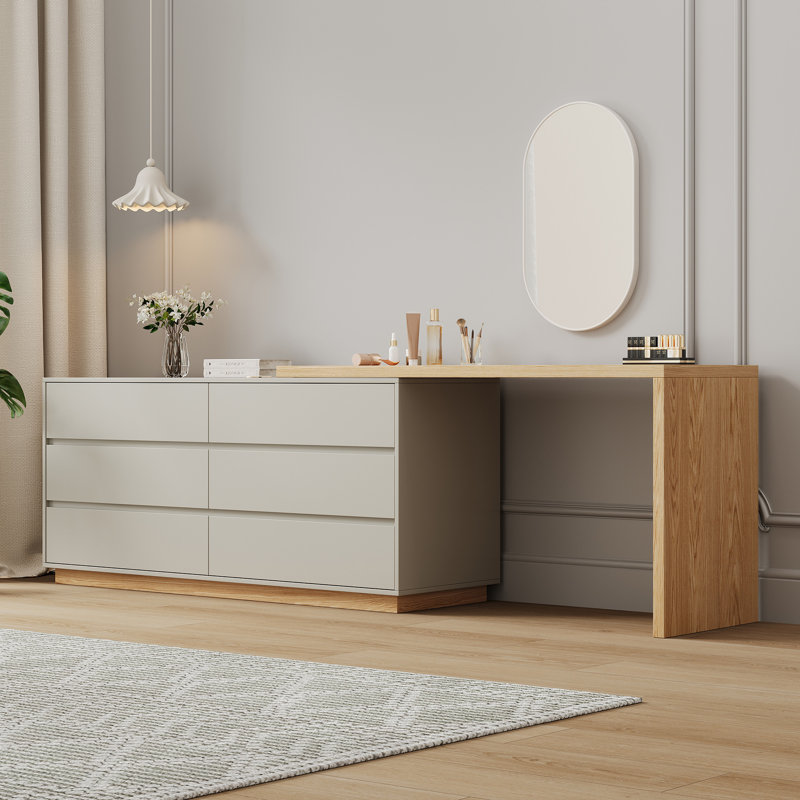 Adjustable Makeup Vanity Table 160-250cm | with Swivel Base & 6 Storage Drawers | Dual-Function as a Study Desk for Bedrooms