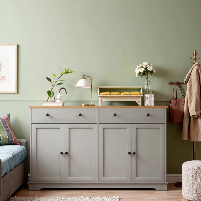 55.1" Nordic Style Buffet Cabinet with Storage Drawers, Adjustable Shelves, Grey and Oak Sideboard for Living Room, Kitchen, Entryway