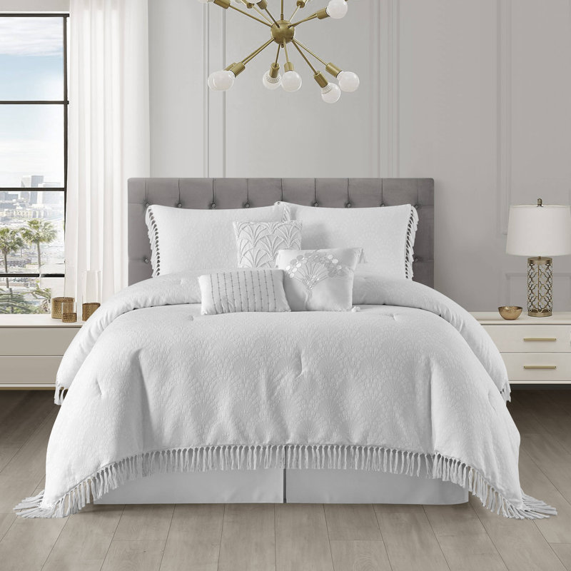 Kilanny 7 Piece Bohemian Bedding with Tassels, Cal. King Comforter + 6 Additional Pieces