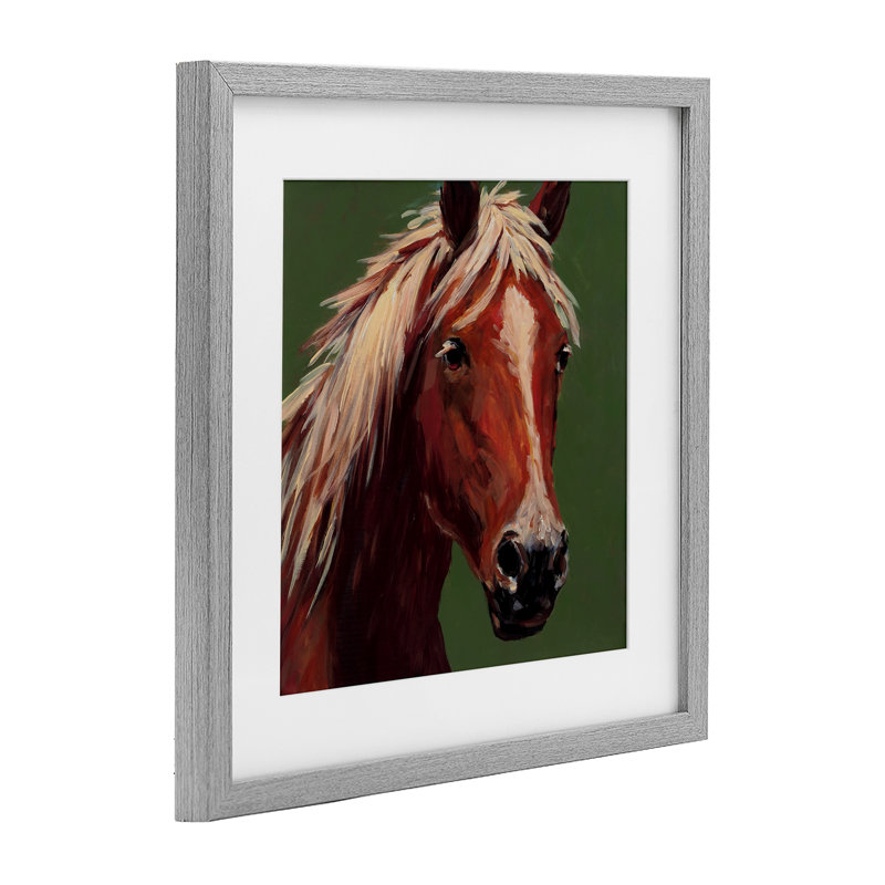 «Modern Horse on Green», reproduction encadrée sous verre, conception de Wani Pasion, H 13 po x l 13 po, Cadre de ferme gris