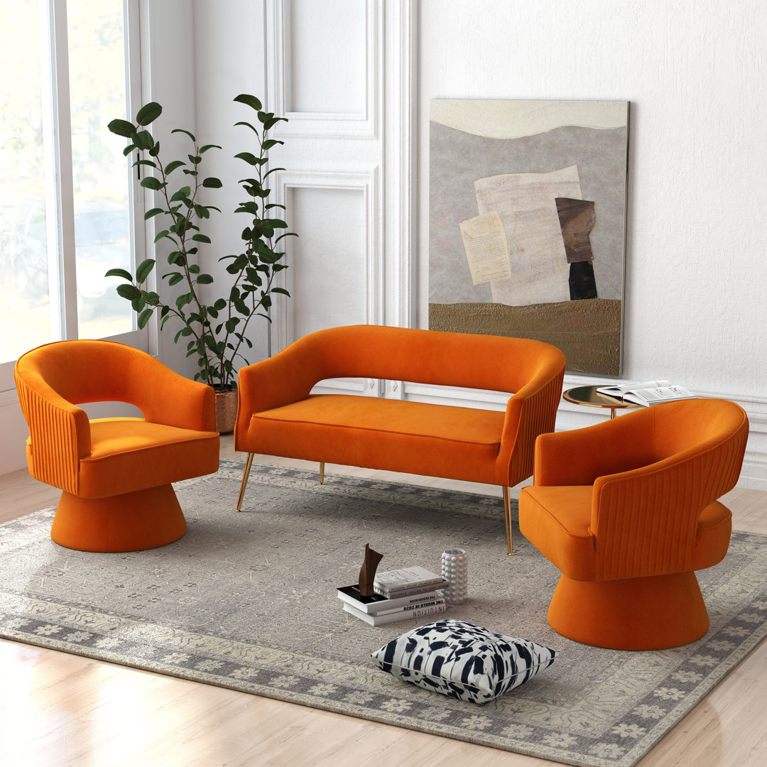 Chynna 3 - Piece Velvet Living Room Set Everly Quinn Upholstery Color: Orange