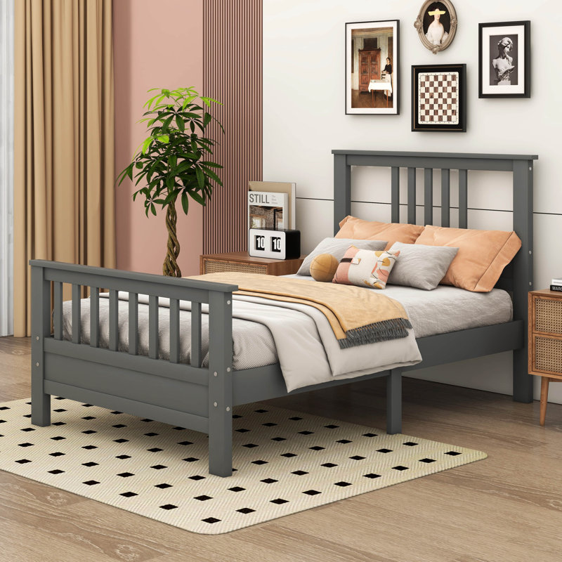 Lit plateforme en bois avec tête de lit et pied de lit Alariz, Lit simple, gris