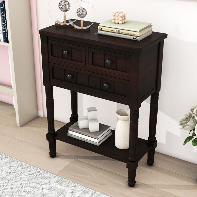 Draga Retro Narrow Console Table with Storage Drawers and Shelf for Living Room, Espresso