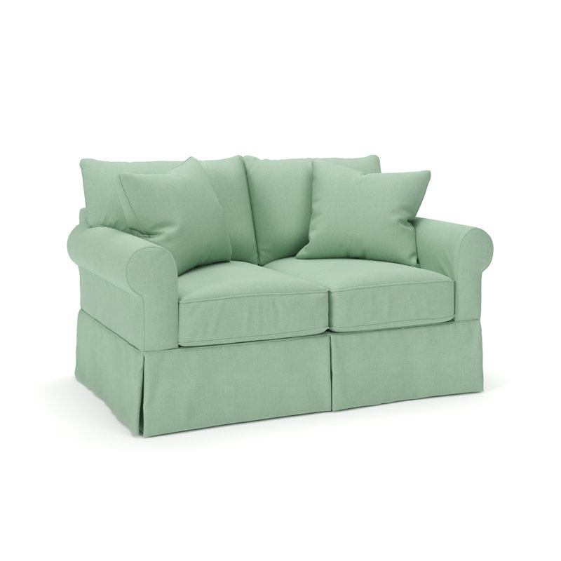 Amari 63" Rolled Arm Slipcovered Loveseat, Bayou Spray Canvas