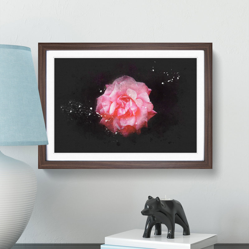Lone Pink Carnation Paint Splash - Picture Frame Graphic Art, Walnut Framed, 45cm H x 63cm W x 2cm D