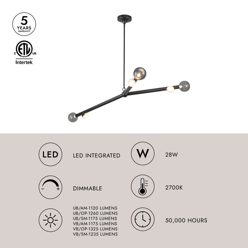 Reese 6 - Light LED Chandelier, Urban Bronze/Smoked Glass