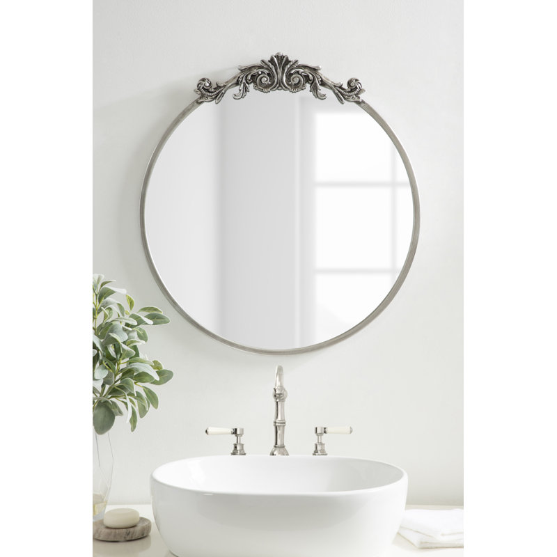 Emden Metal Round Mirror, Silver
