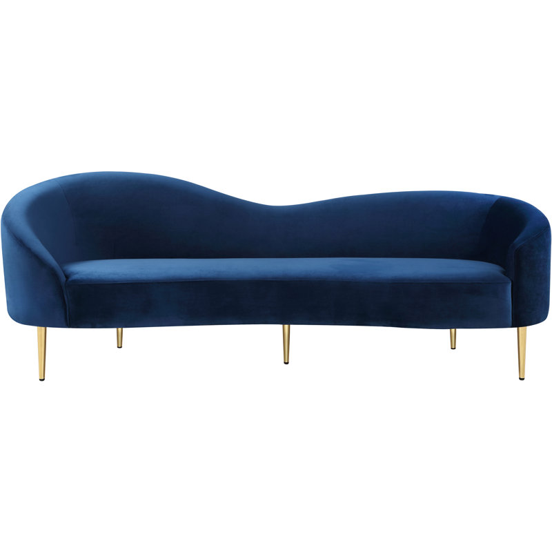 Canapé courbé en velours 85,5 po Ritz, Velours bleu marine