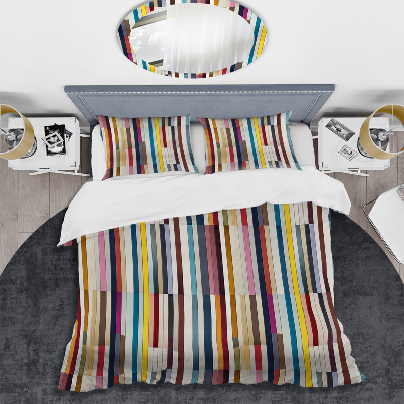 Ensemble de housse de couette multicolore à rayures élégantes, Housse de couette pour grand lit et 2 taies décor