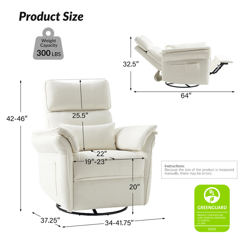 Beckette 41.75" Modern Swivel Glider Nursery Power Recliner with Adjustable Headrest, White