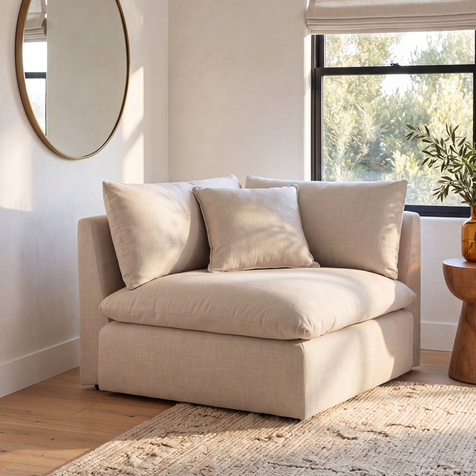 Annabella Corner Accent Chair, Effie Gray Performance Weave