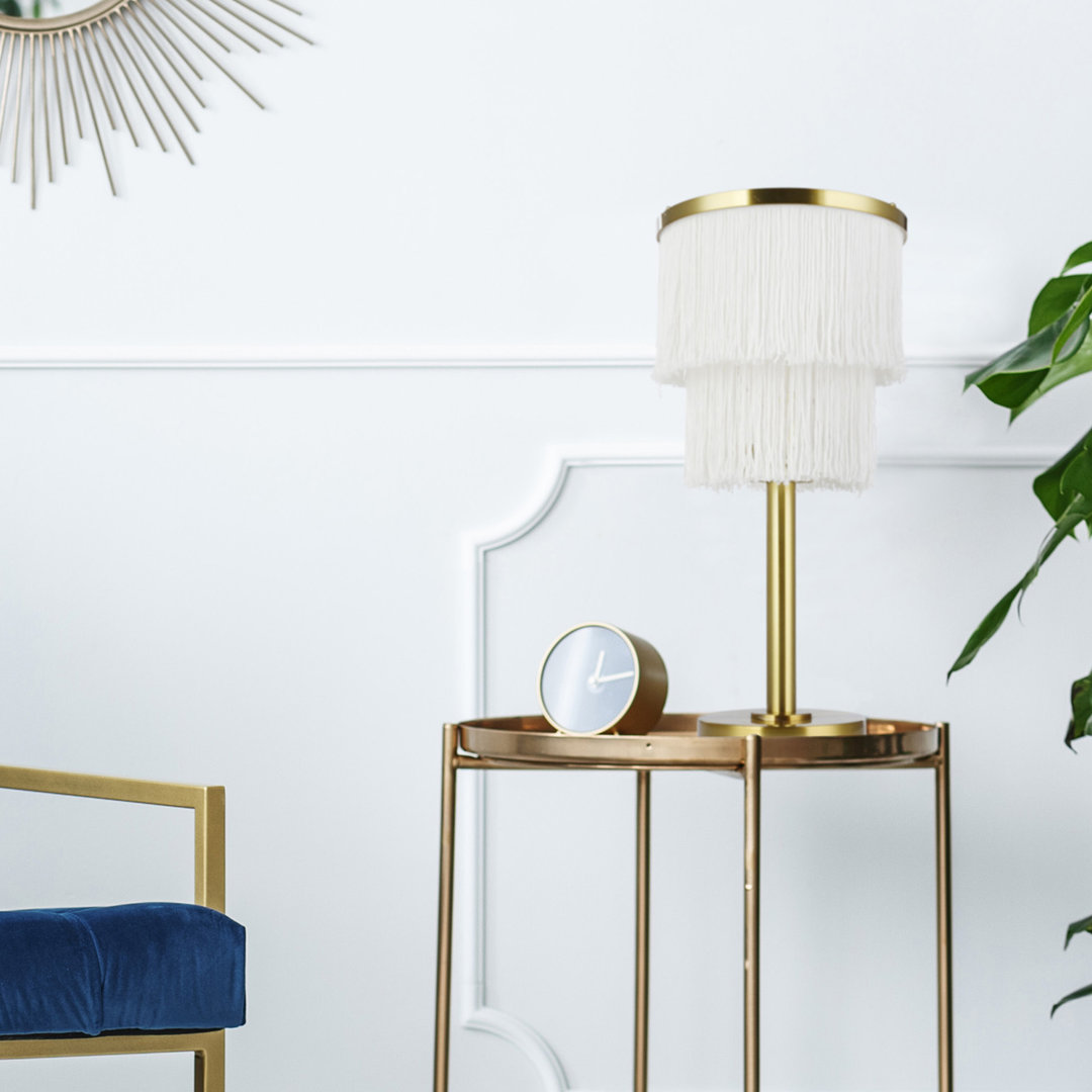 17.88"H Eparama Polished Metal Accent Lamp With Cream Fringe Shade Mercer41