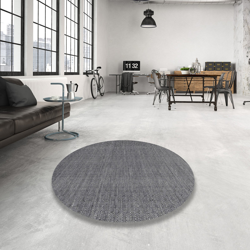 Tapis contemporain gris, Rond 7 pi