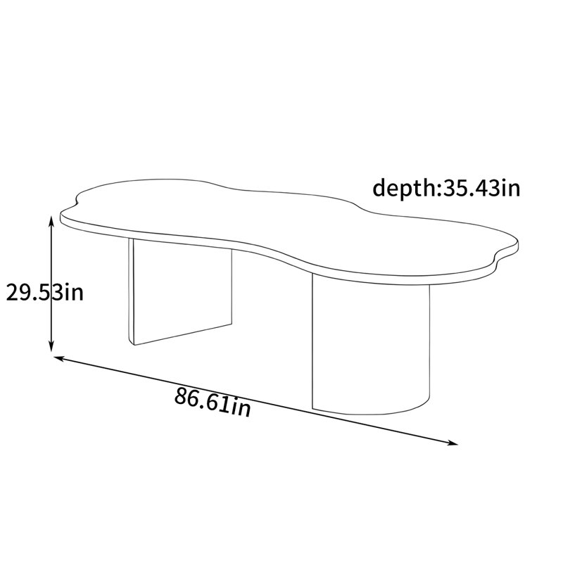 Simple and unique-shaped desk, 29.53" H x 86.61" W x 35.43" D