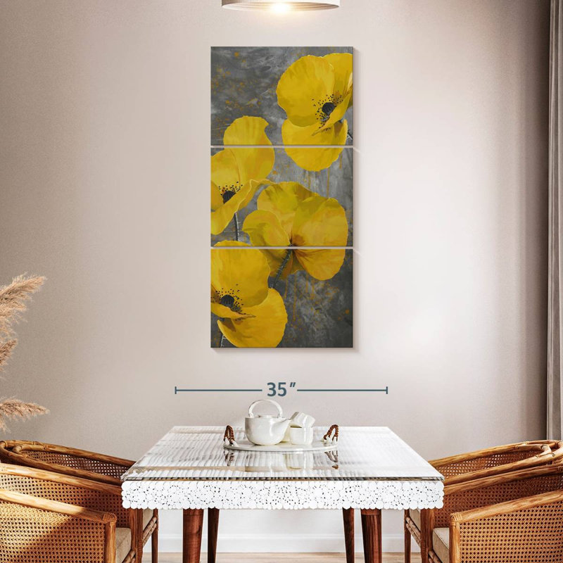 Coquelicots jaunes doux, H 52 po x l 24 po