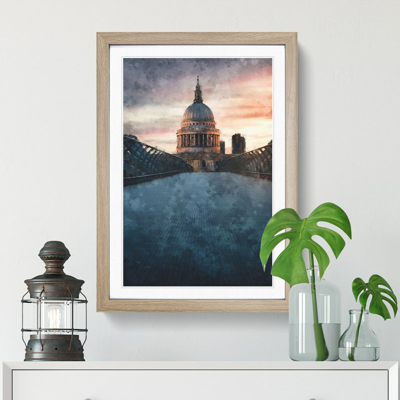 St. Pauls Cathedral In London Abstract Painting - Framed Print, 33cm H x 24cm W x 2cm D, Oak Framed