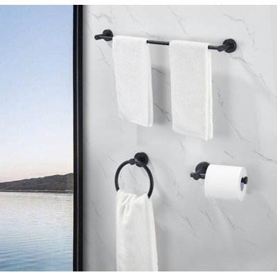 Thicken Space Aluminum 3 PCS Towel bar Set - 16-27 Inches Adjustable, Matte Black Finish for Bathroom