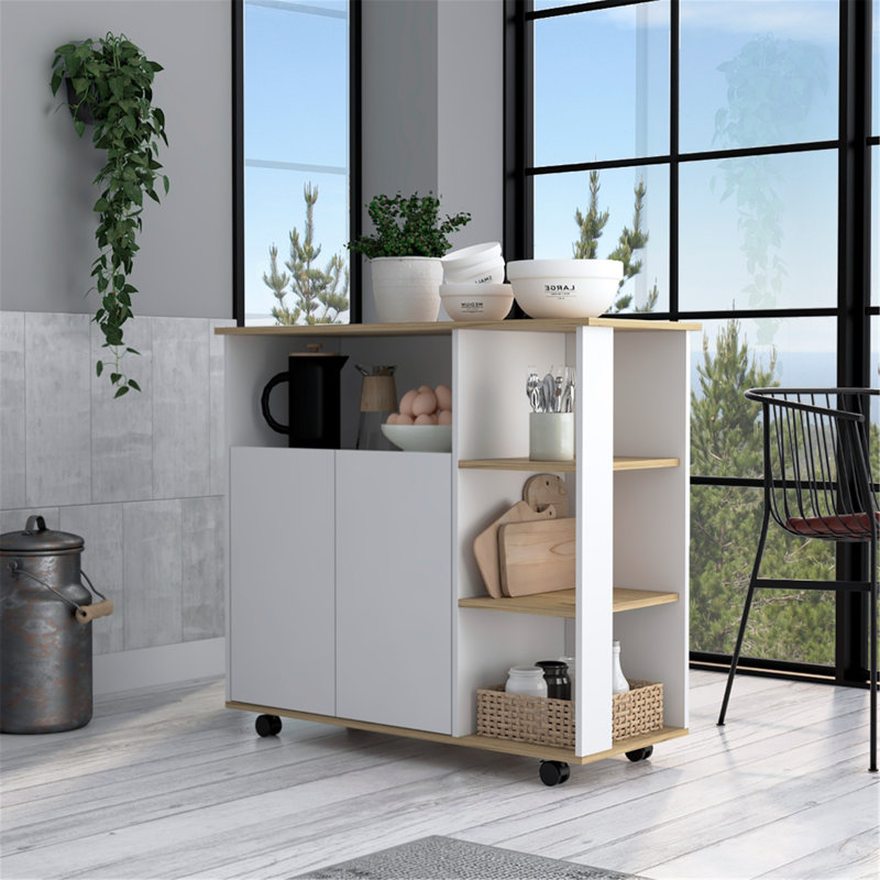 Îlot de cuisine de la Serbie, une armoire, quatre tablettes ouvertes, White