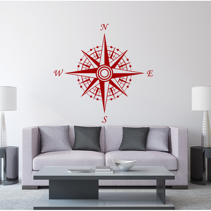 Décalcomanie murale autocollante compass, Mauve rouge