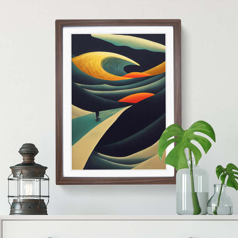 Ocean Wave Modern Art No.5 Abstract - Wall Art, 34cm H x 25cm W x 2cm D, Walnut