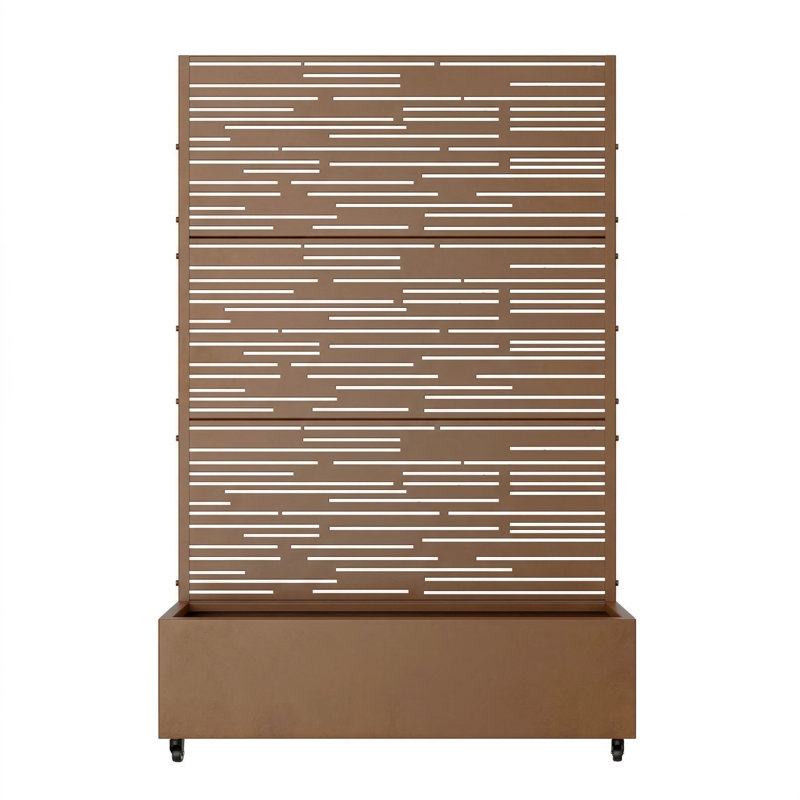 6 ft. H x 4 ft. W Metal Planter Box privacy screen Garden Bed with Trellis and Wheels - Brown, Brown