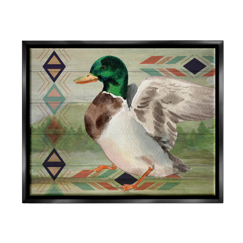 Art mural sur toile flottant à motif canard colvert rustique par ND Art, Cadre flottant noir de jais