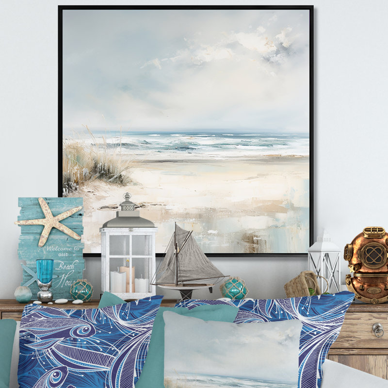 «Coastal Ocean Charm in Winter II», reproduction sur toile, Cadre flottant noir, H 30 po x l 30 po x P 1 po
