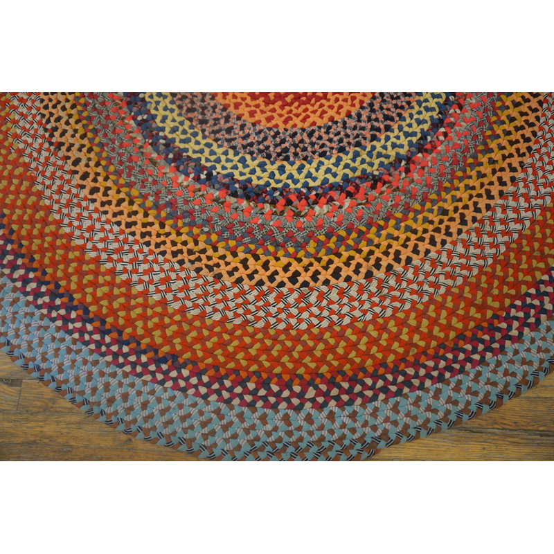 Antique Braided American Usa Geometric Medallion Flat Weave Rug