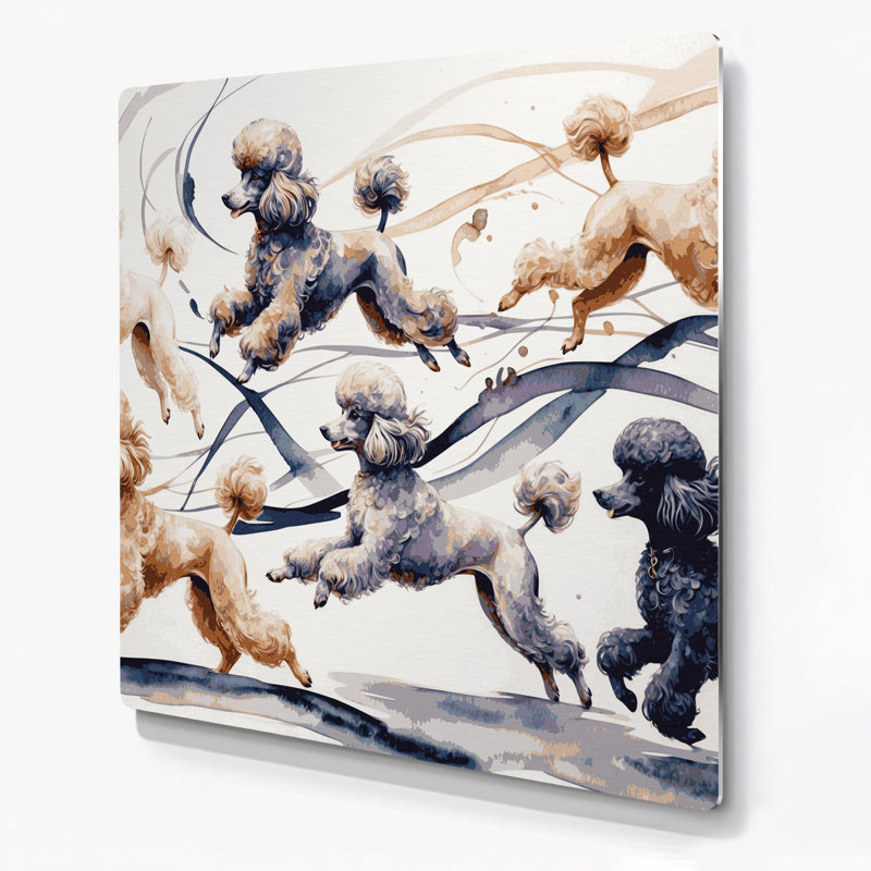 Chiens, caniche, art mural en métal gris, H 16 po x l 16 po