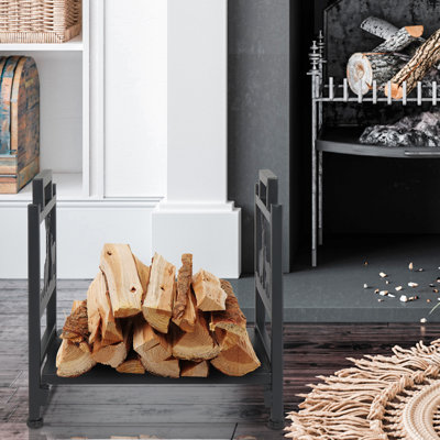 Support de bois de chauffage à 1 couche à motif animal, support de rangement en bois de fer noir - parfait pour la décoration intérieure / extérieure, résistant aux intempéries, conception surélevée (prévient la moisissure), fabrication en acier robuste