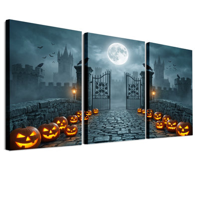 Porte de château gothique avec décorations lumineuses pour l'Halloween (ensemble de 3 toiles murales)