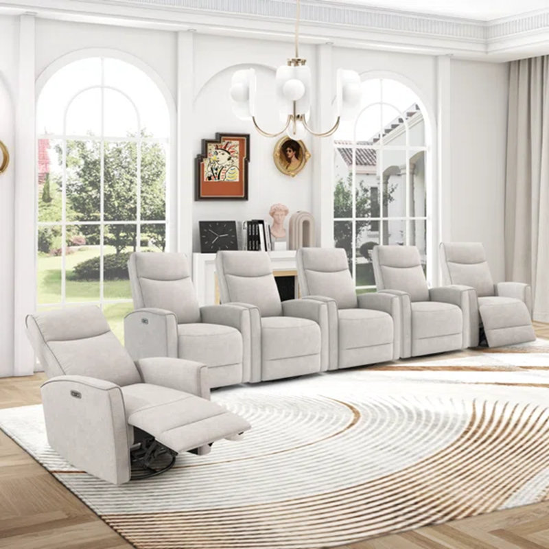 Ensemble de cinéma maison inclinable, oscillant et oscillant de 29,1 po de largeur avec port USB (ensemble de 6), Beige