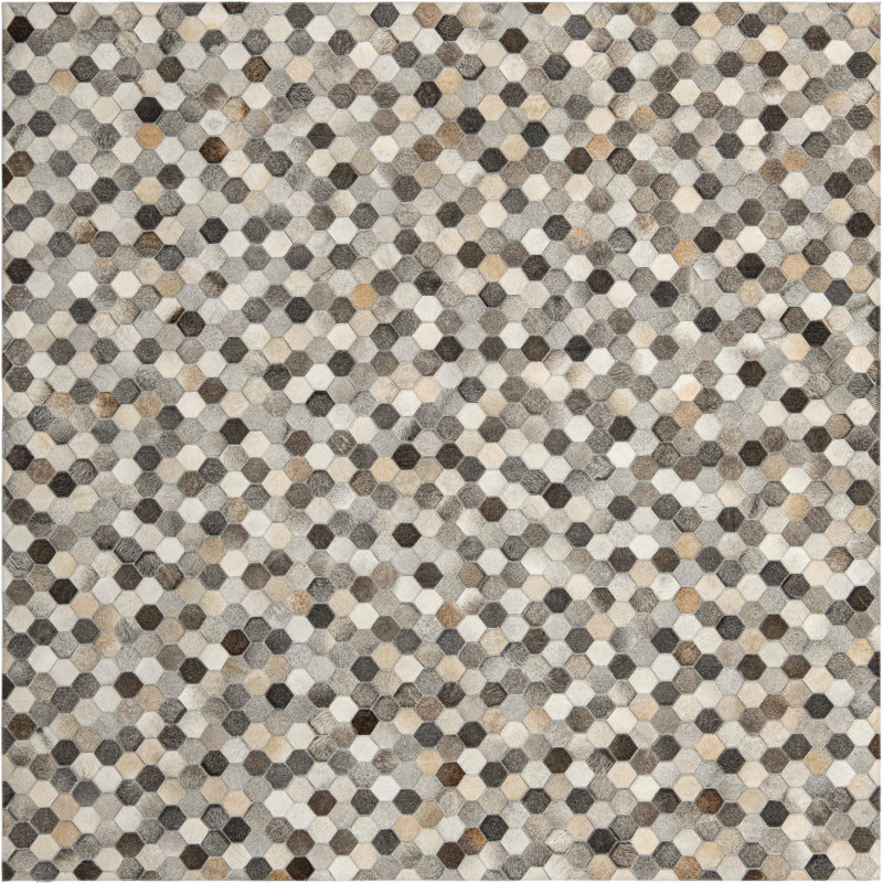  Tapis en cuir de vache mosaïque, Carré 7 pi 10 po