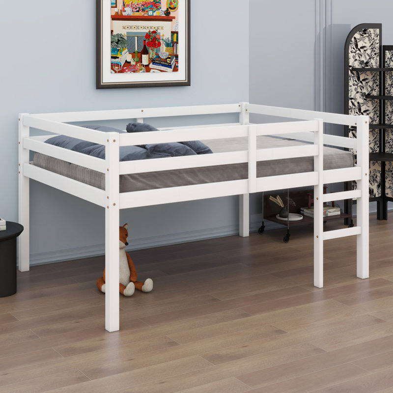 Lit mezzanine en bois avec échelle, Blanc