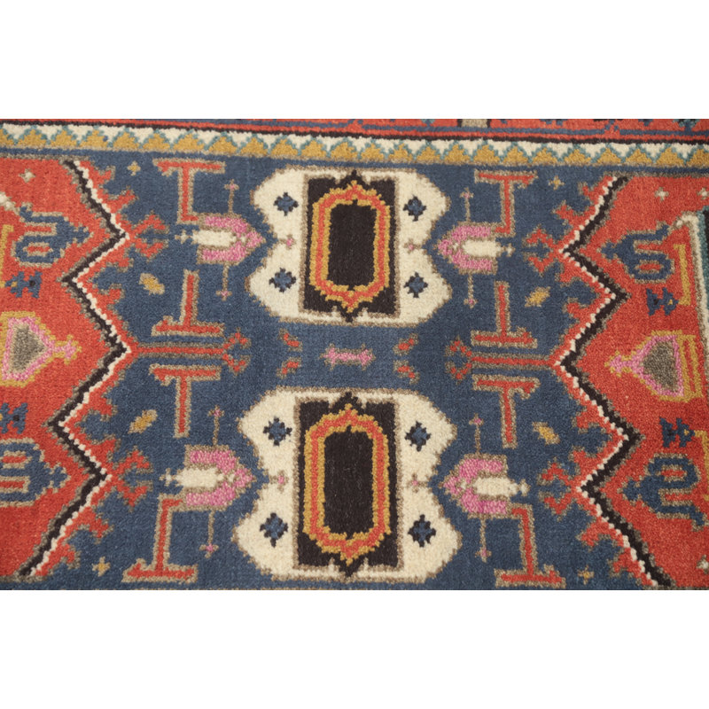 Tapis unique en coton de 5 pi 11 po x 2 pi 7 po bleu marine et bleus