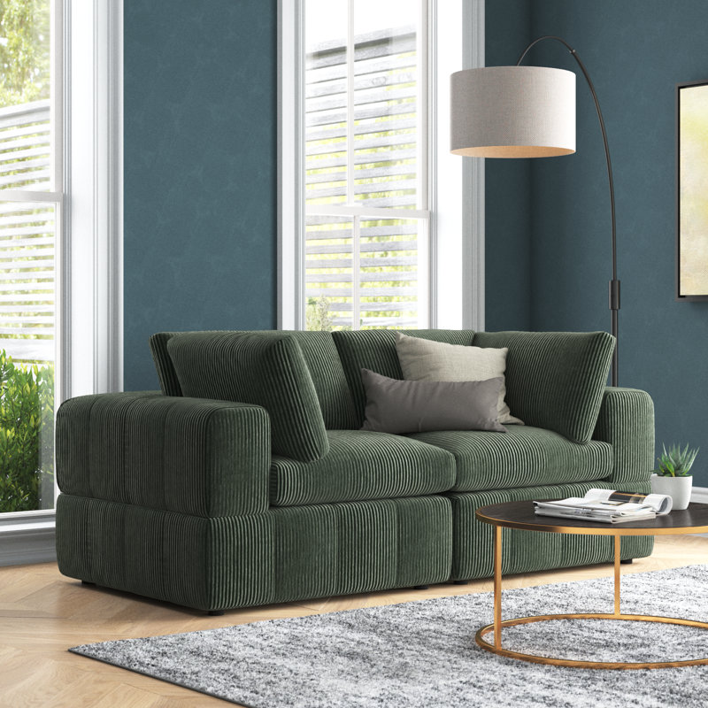 Aronas 79'' Corduroy Loveseat, Dark Green