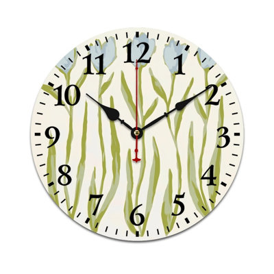 Light Tulip Sketch Round Clock Wall Decor 12×12 Inch, Pale Blue Country Residence