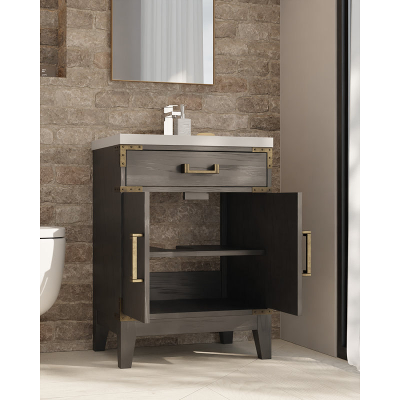 Meuble-lavabo simple l 24 po x P 18 po Laurel, Chêne noir